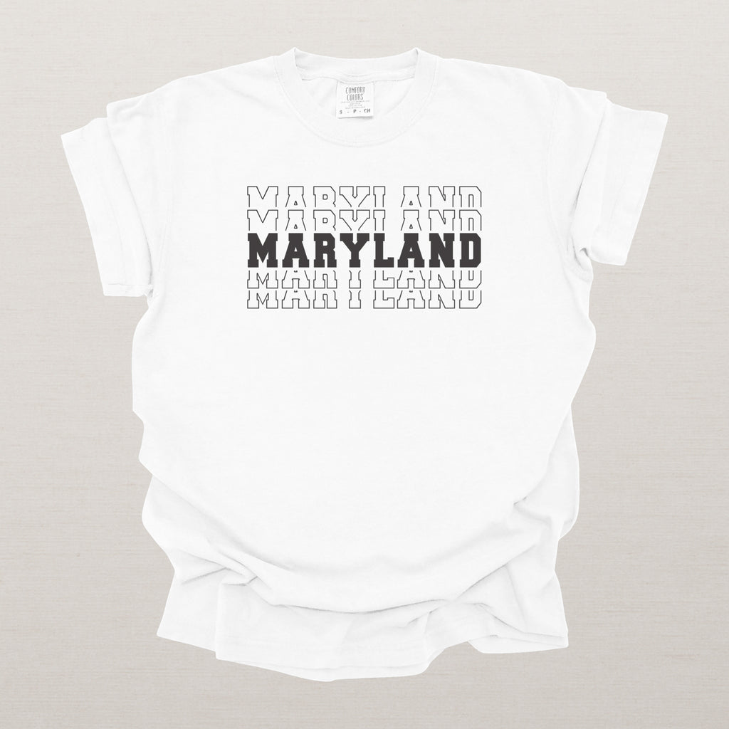 Maryland Varsity Echo State Shirt | Comfort Colors Black Text