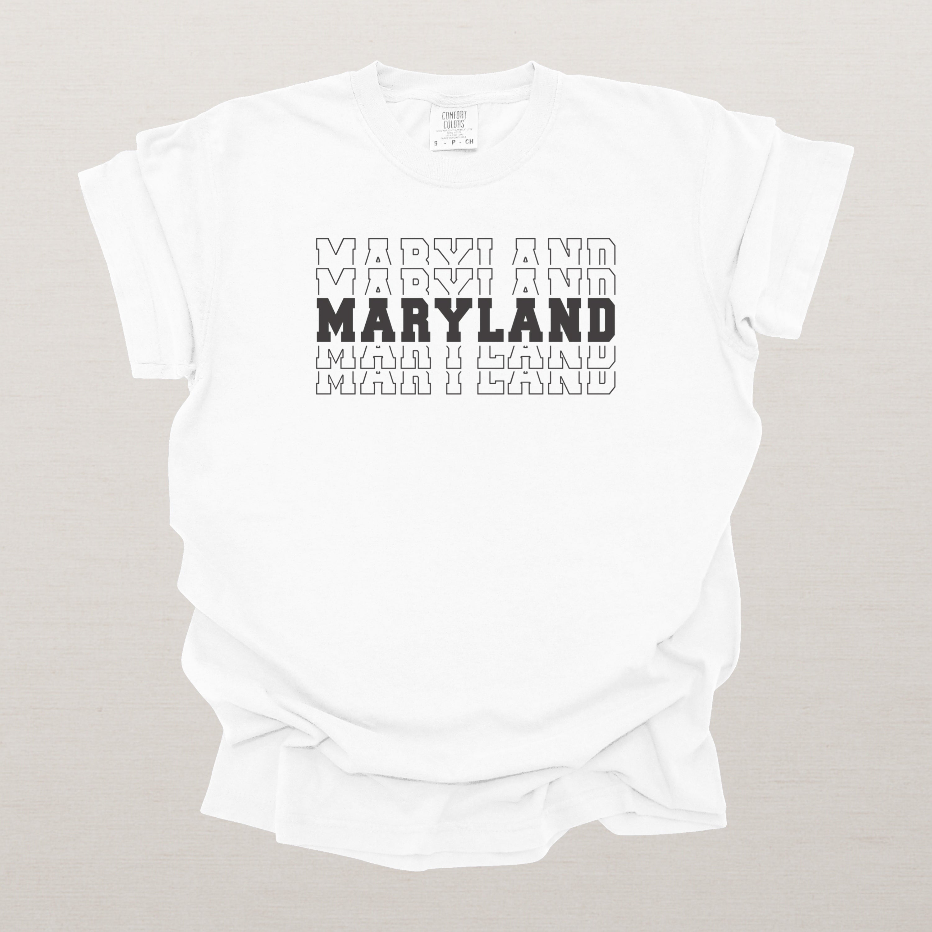 Maryland Varsity Echo State Shirt | Comfort Colors Black Text