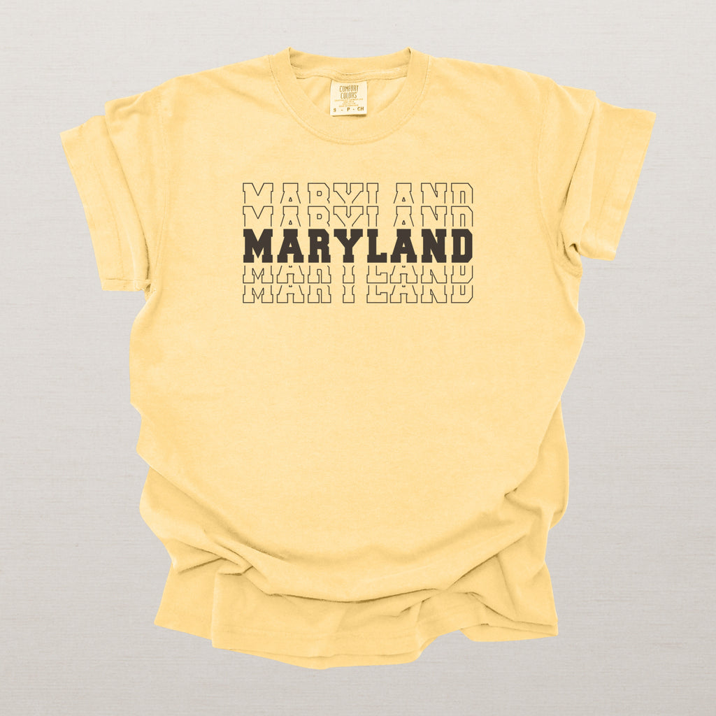 Maryland Varsity Echo State Shirt | Comfort Colors Black Text