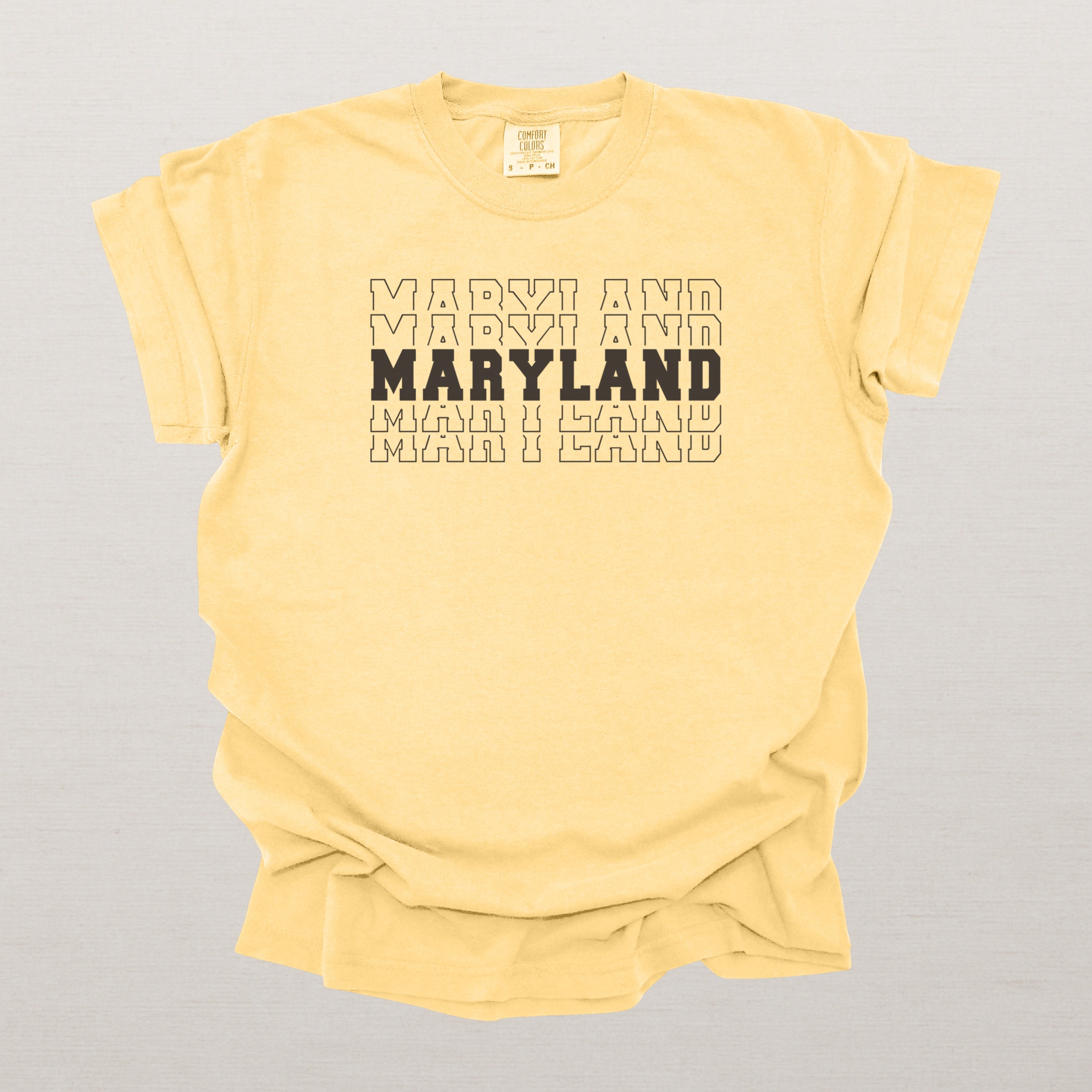 Maryland Varsity Echo State Shirt | Comfort Colors Black Text