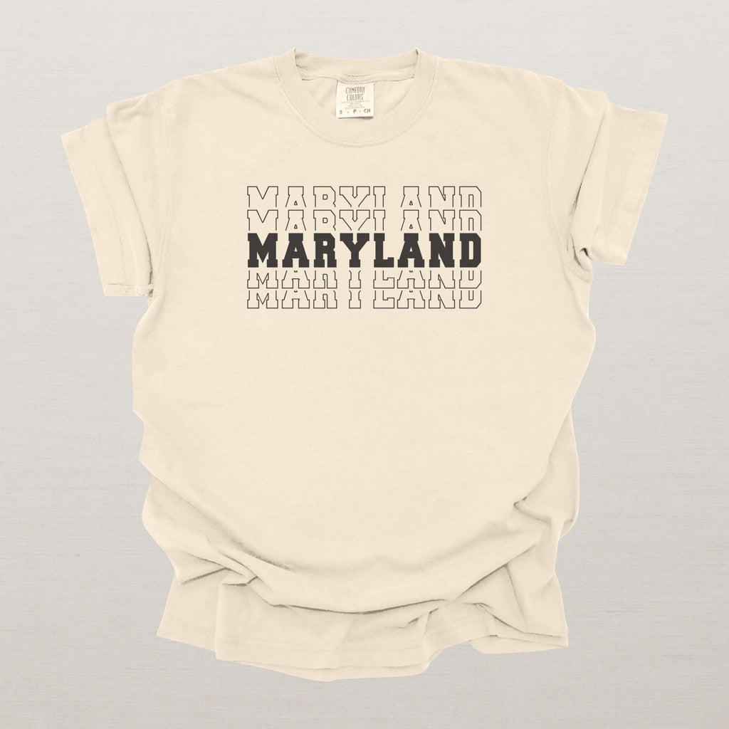 Maryland Varsity Echo State Shirt | Comfort Colors Black Text