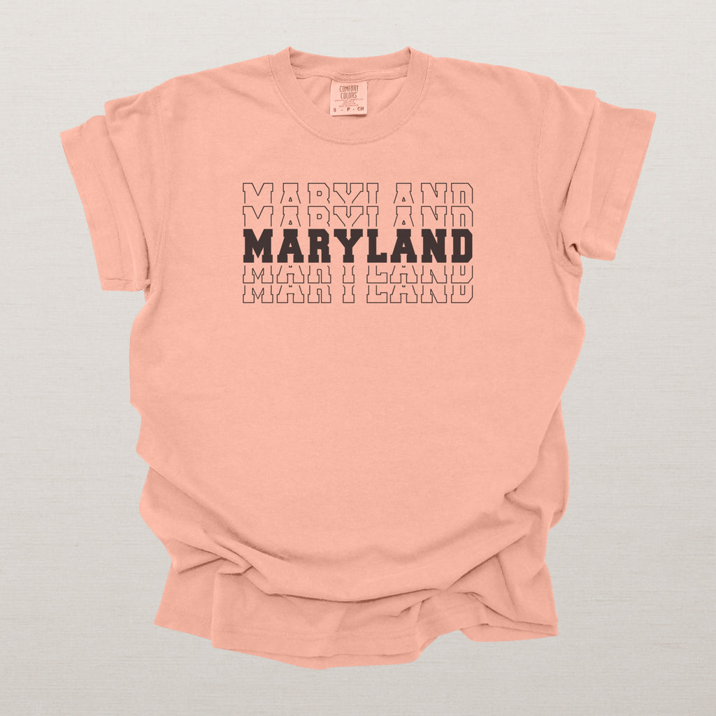 Maryland Varsity Echo State Shirt | Comfort Colors Black Text