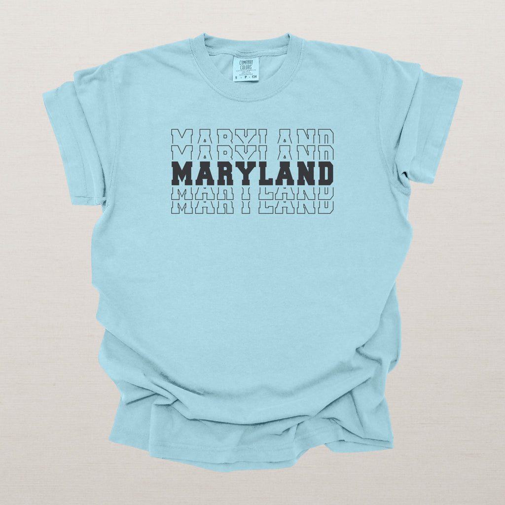 Maryland Varsity Echo State Shirt | Comfort Colors Black Text
