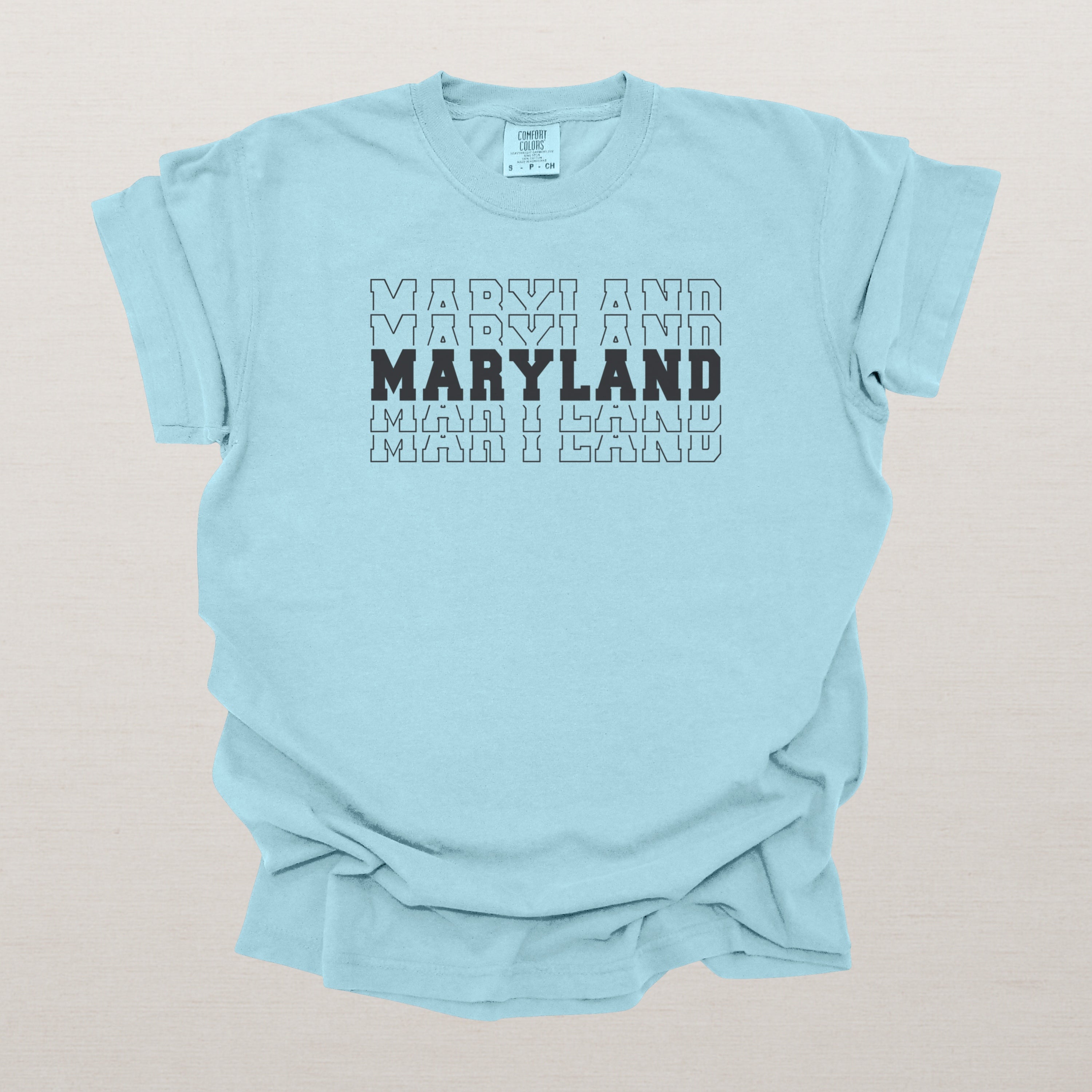 Maryland Varsity Echo State Shirt | Comfort Colors Black Text
