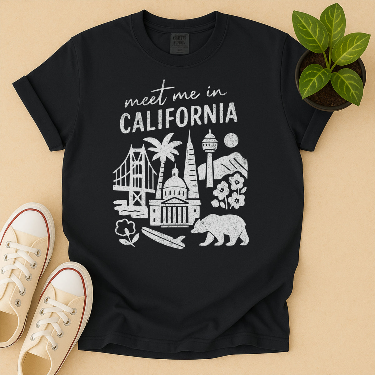 Meet Me In California Distressed Vintage Landmark State Shirt