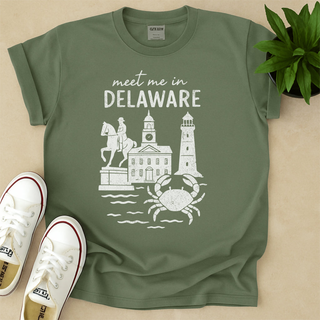 Meet Me In Delaware Distressed Vintage Landmark State Shirt