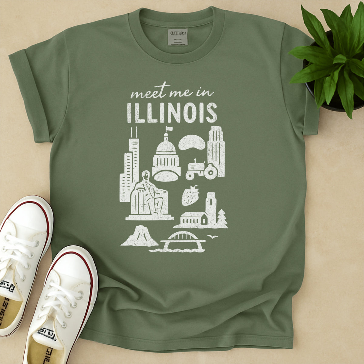 Meet Me In Illinois Distressed Vintage Landmark State Shirt
