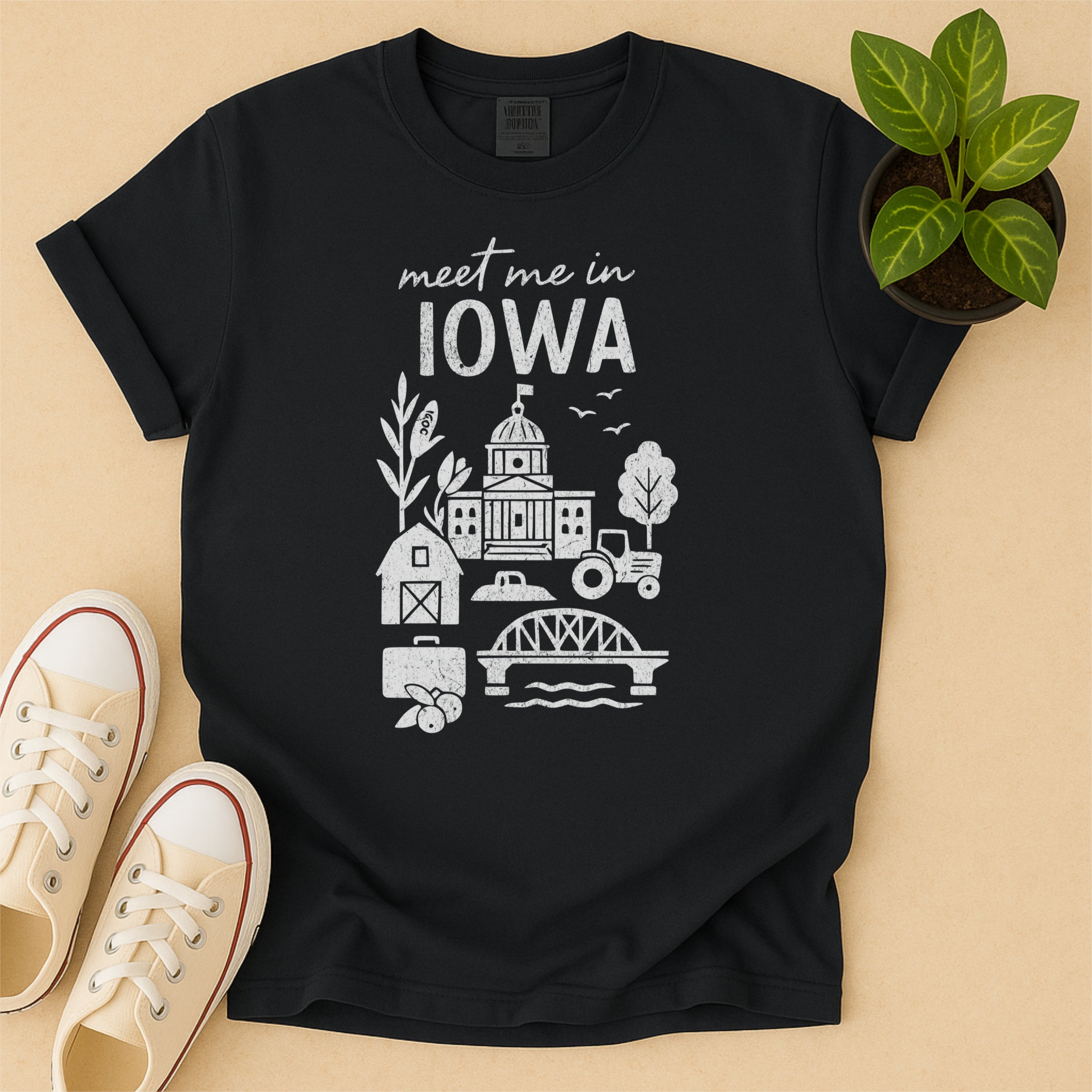 Meet Me In Iowa Distressed Vintage Landmark State Shirt