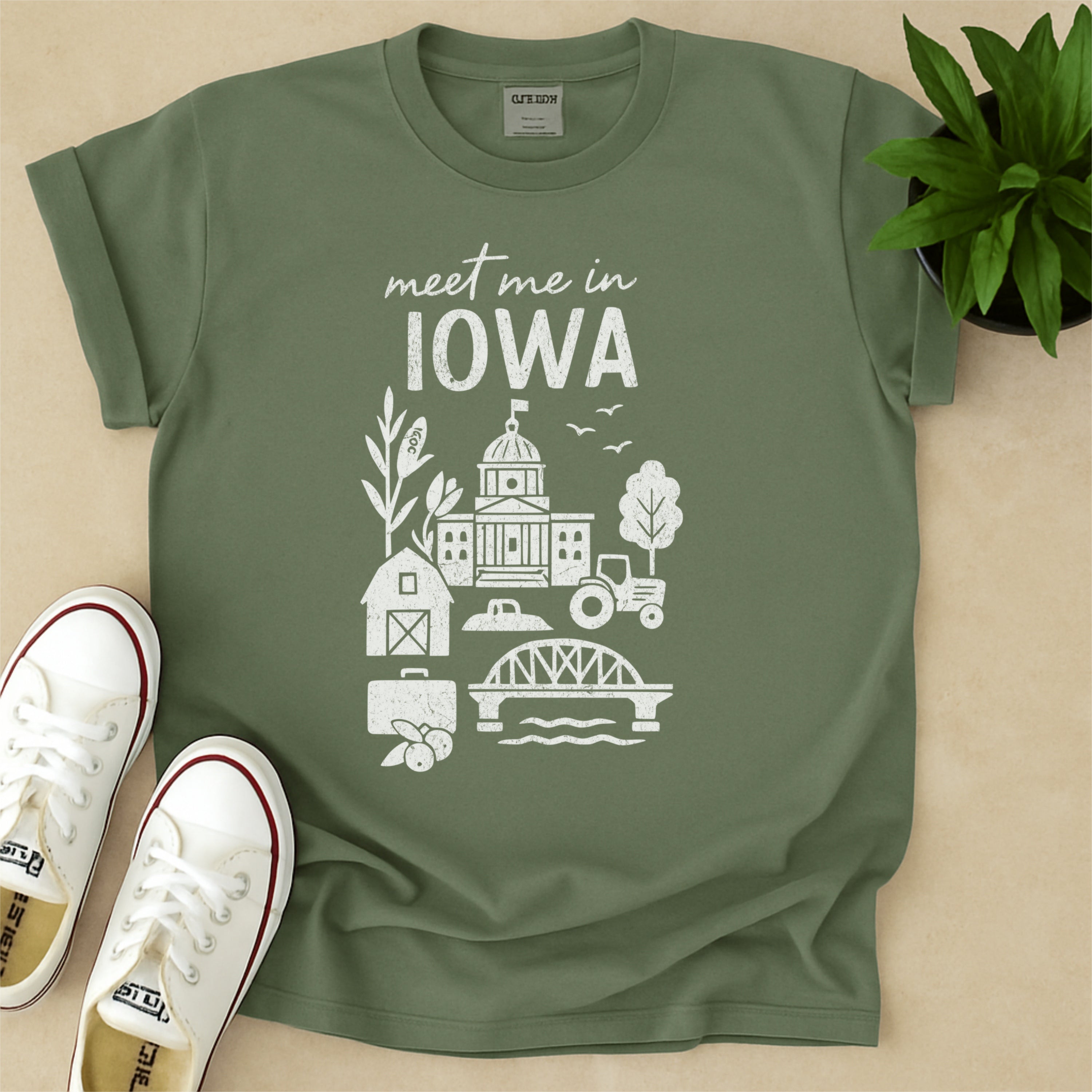 Meet Me In Iowa Distressed Vintage Landmark State Shirt