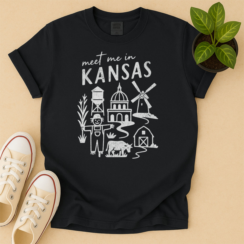 Meet Me In Kansas Distressed Vintage Landmark State Shirt