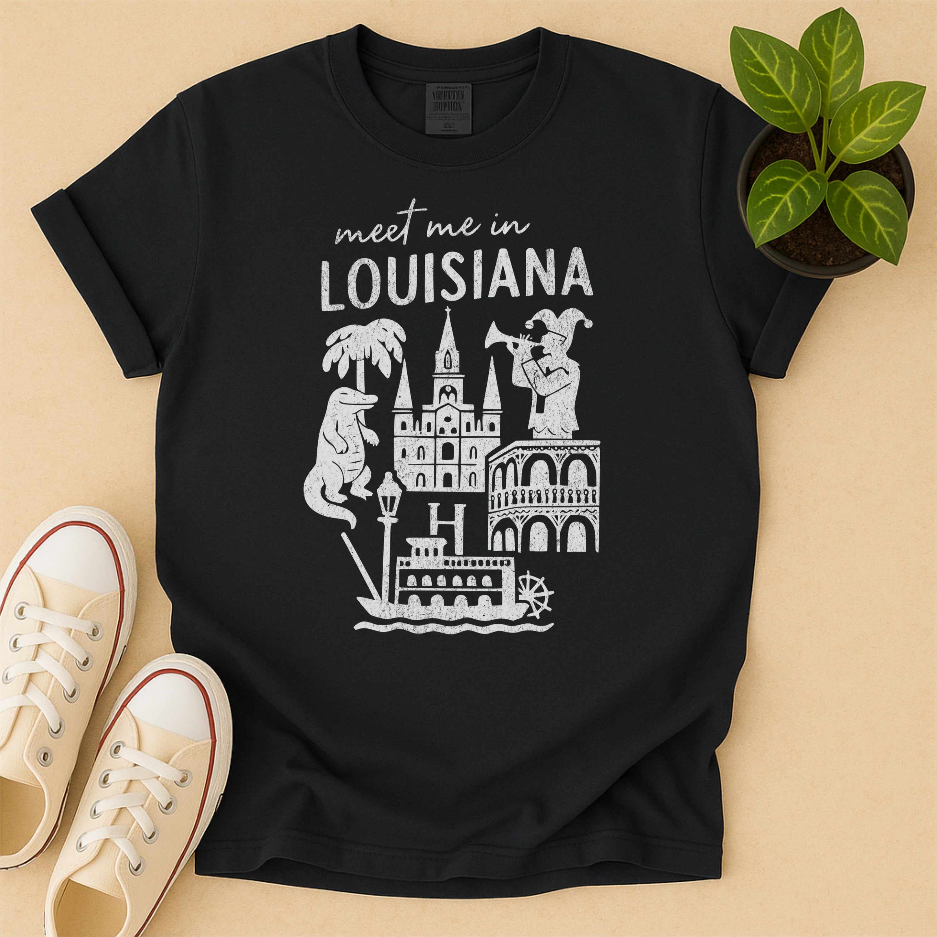 Meet Me In Louisiana Distressed Vintage Landmark State Shirt