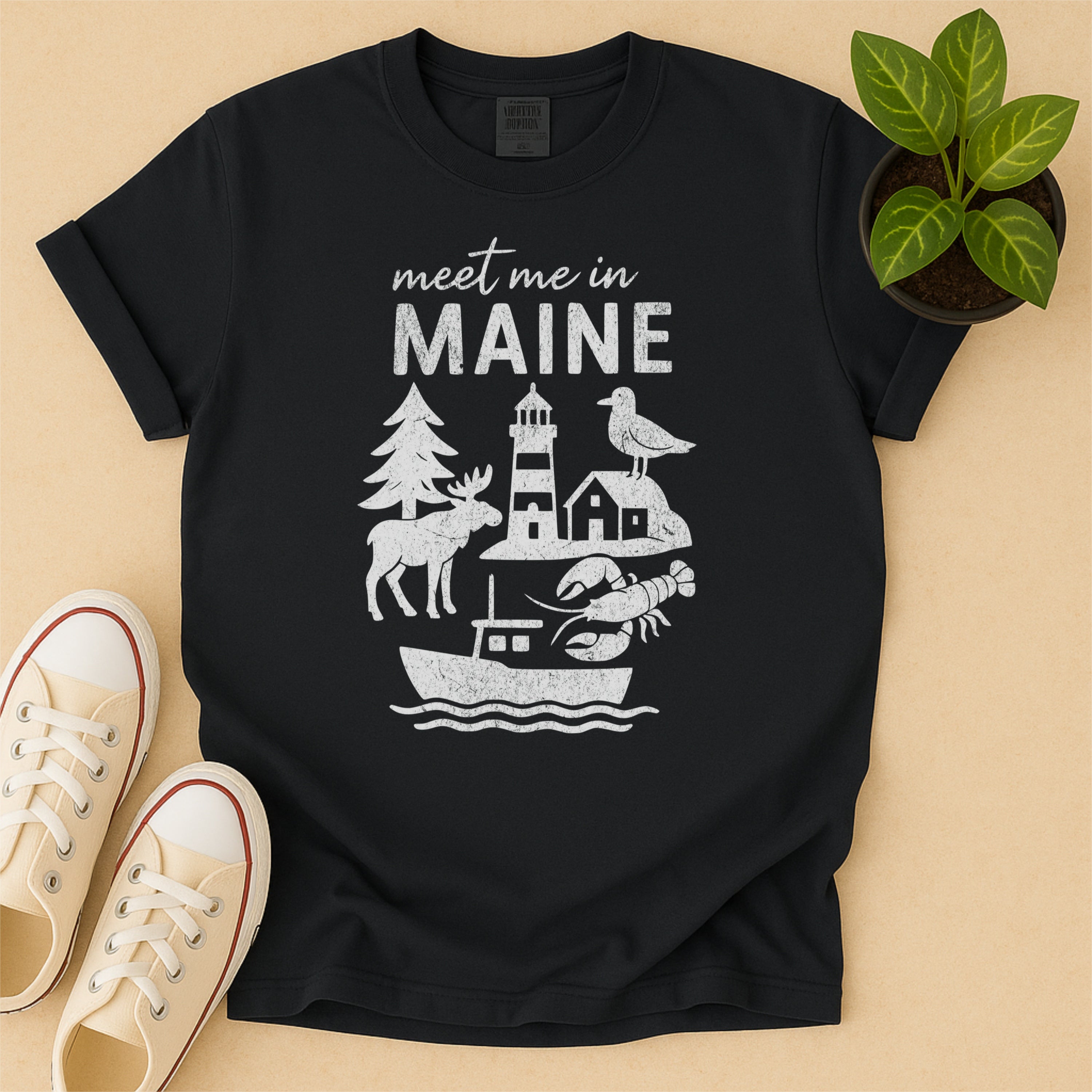 Meet Me In Maine Distressed Vintage Landmark State Shirt