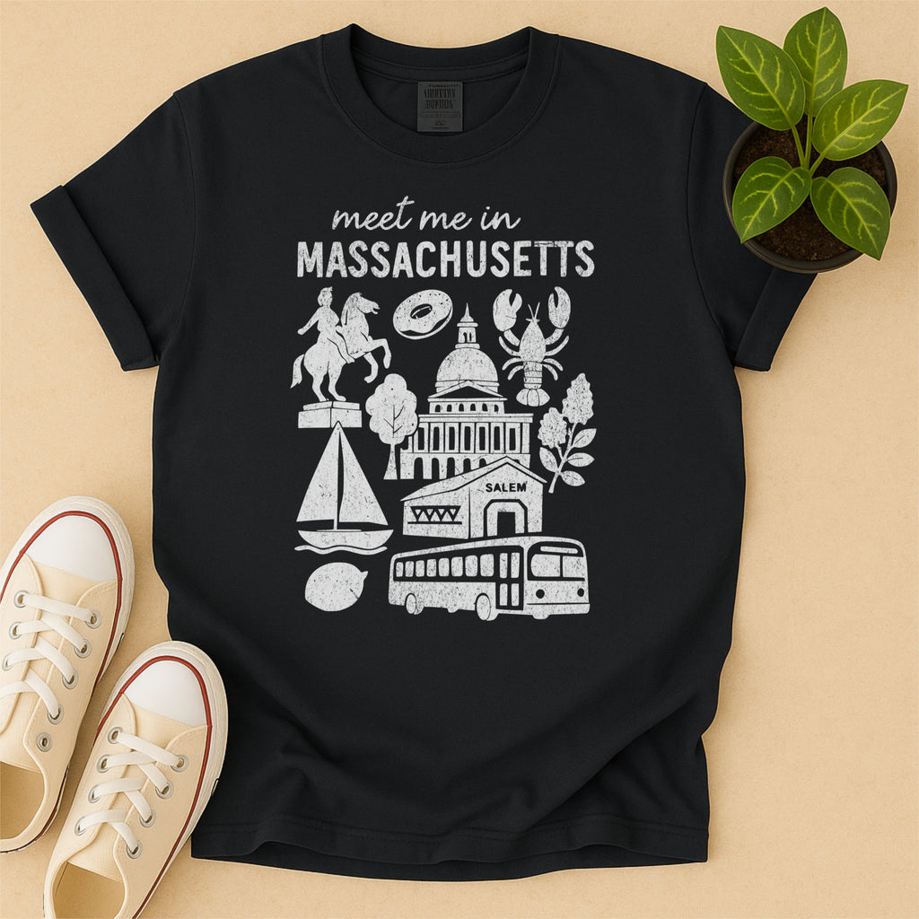 Meet Me In Massachusetts Distressed Vintage Landmark State Shirt