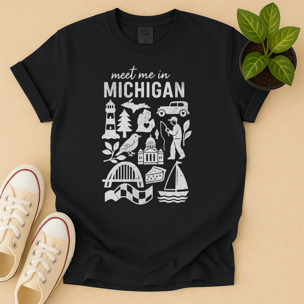 Meet Me In Michigan Distressed Vintage Landmark State Shirt