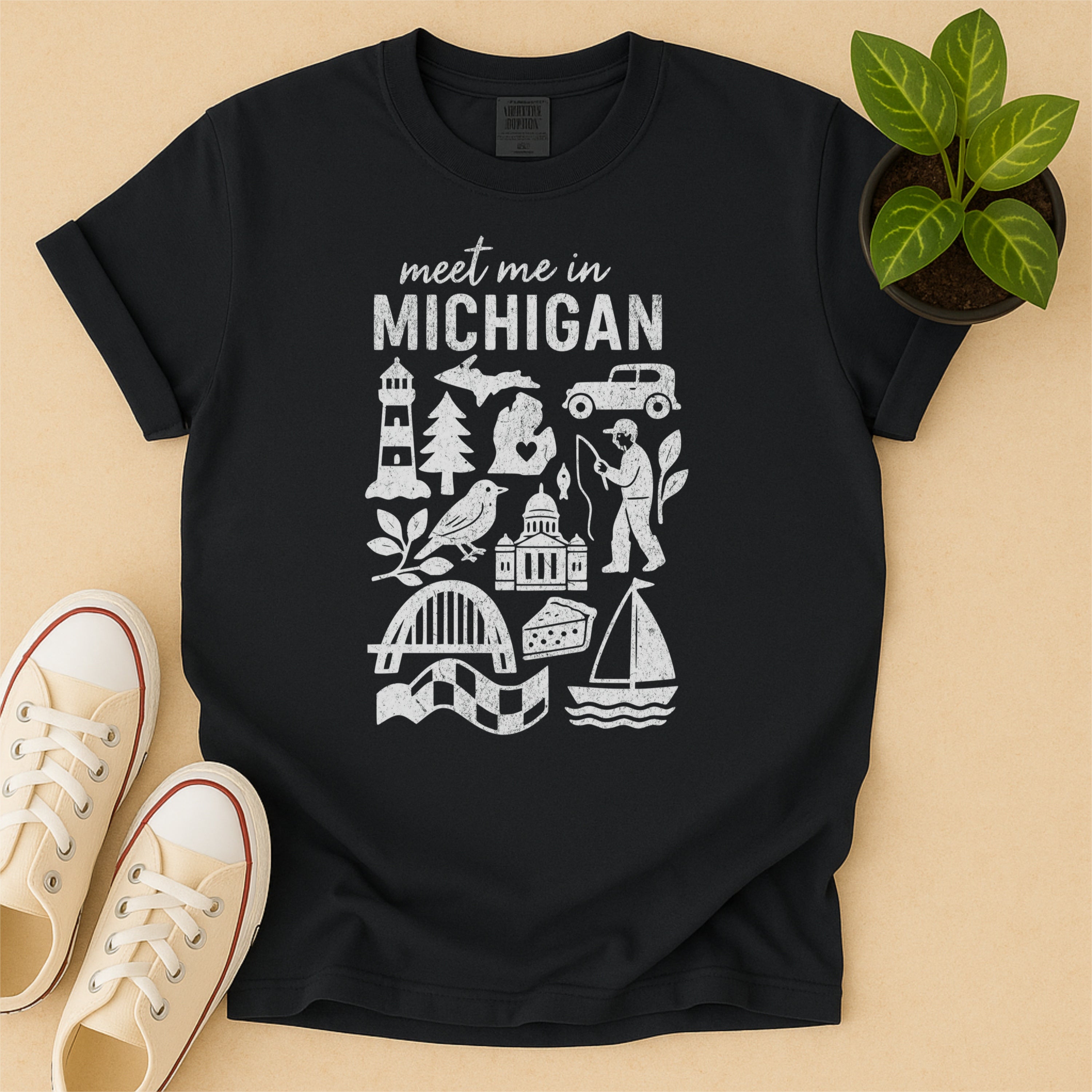 Meet Me In Michigan Distressed Vintage Landmark State Shirt