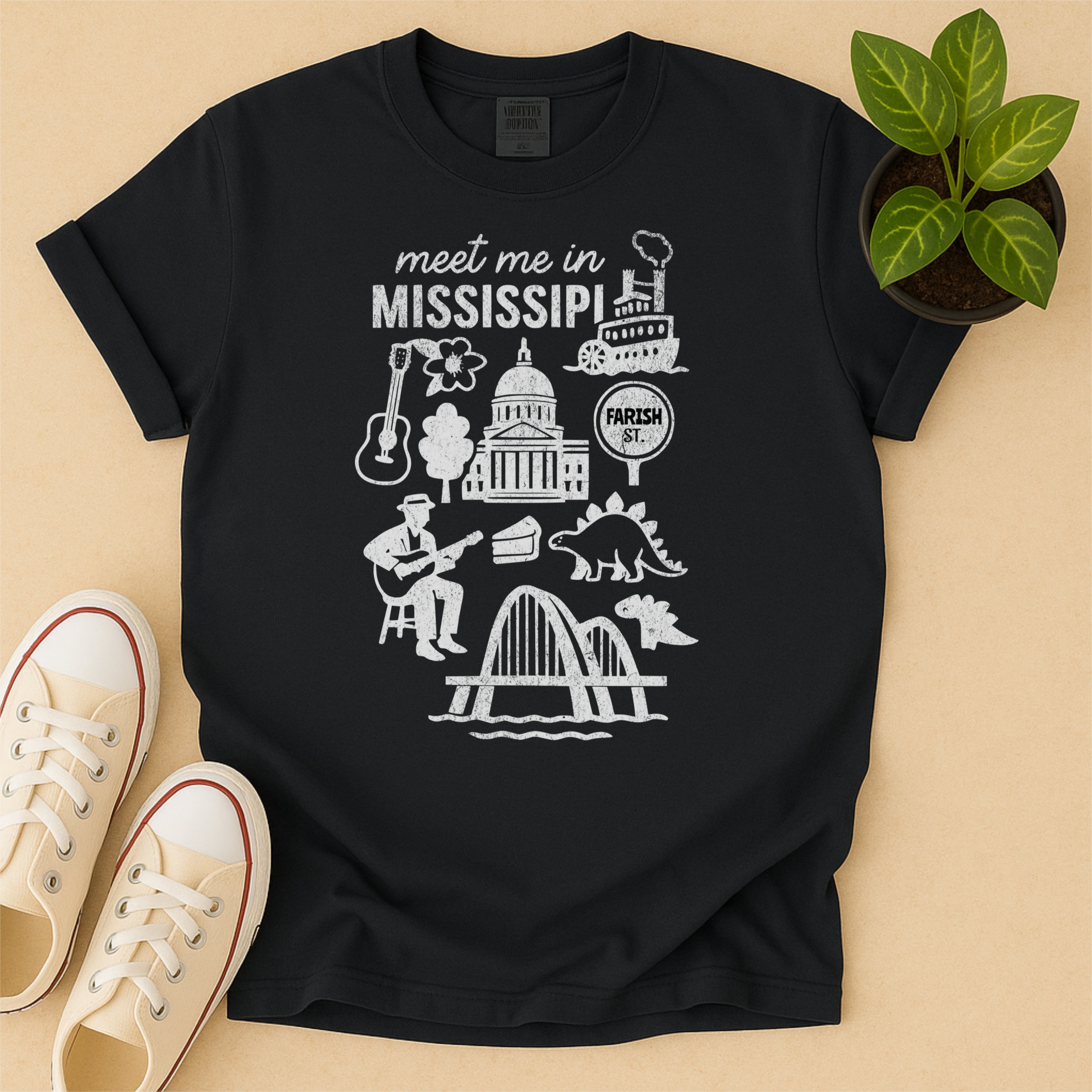 Meet Me In Mississippi Distressed Vintage Landmark State Shirt