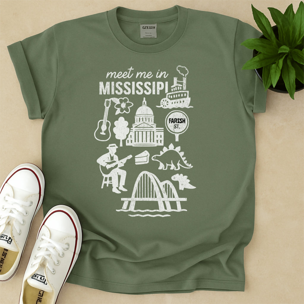 Meet Me In Mississippi Distressed Vintage Landmark State Shirt