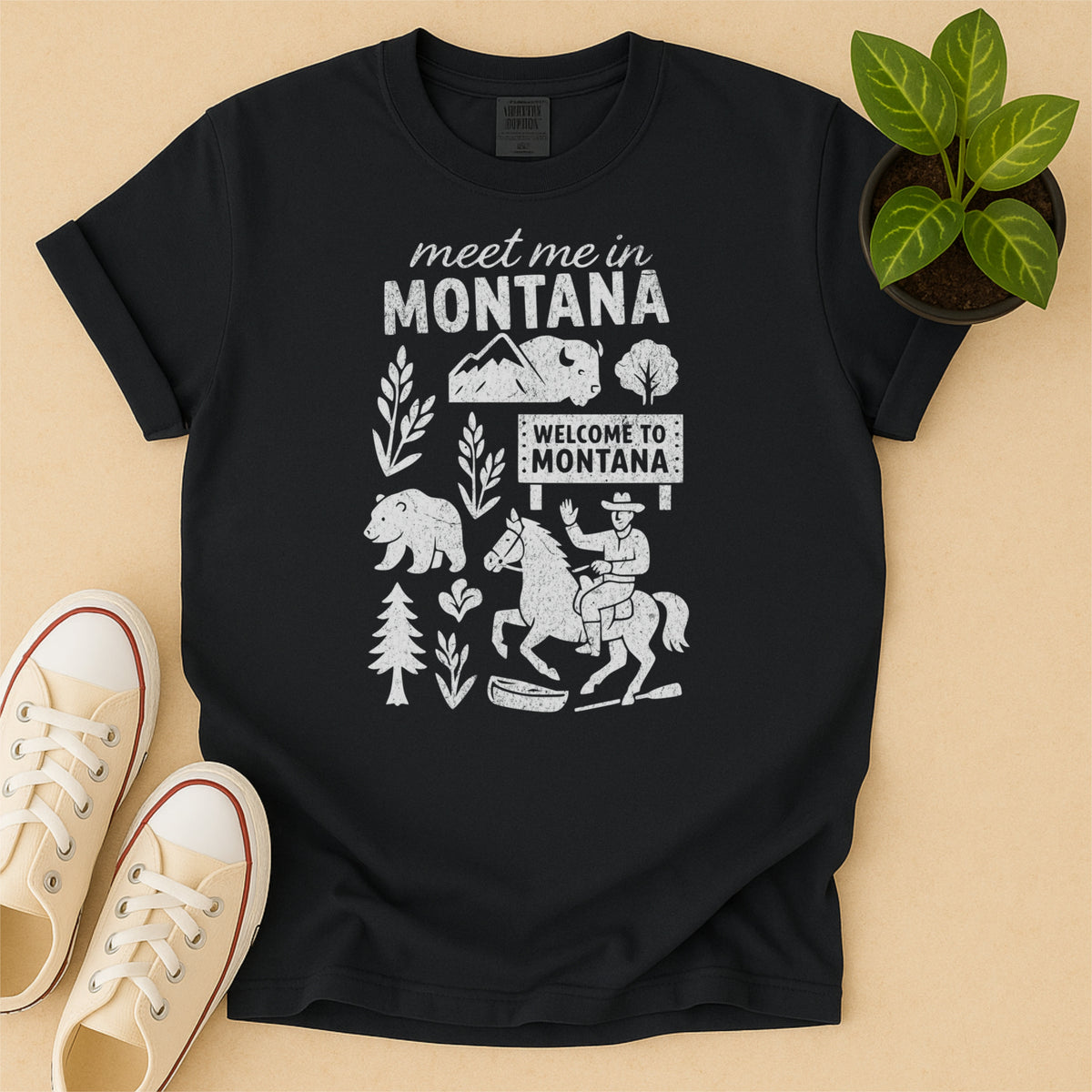 Meet Me In Montana Distressed Vintage Landmark State Shirt