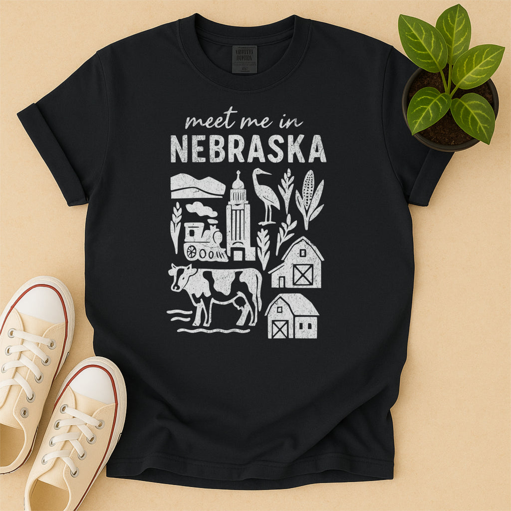 Meet Me In Nebraska Distressed Vintage Landmark State Shirt