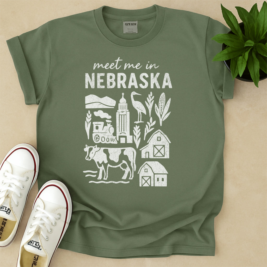 Meet Me In Nebraska Distressed Vintage Landmark State Shirt