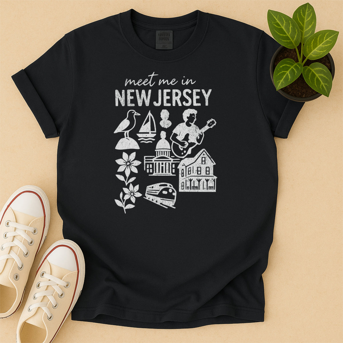 Meet Me In New Jersey Distressed Vintage Landmark State Shirt