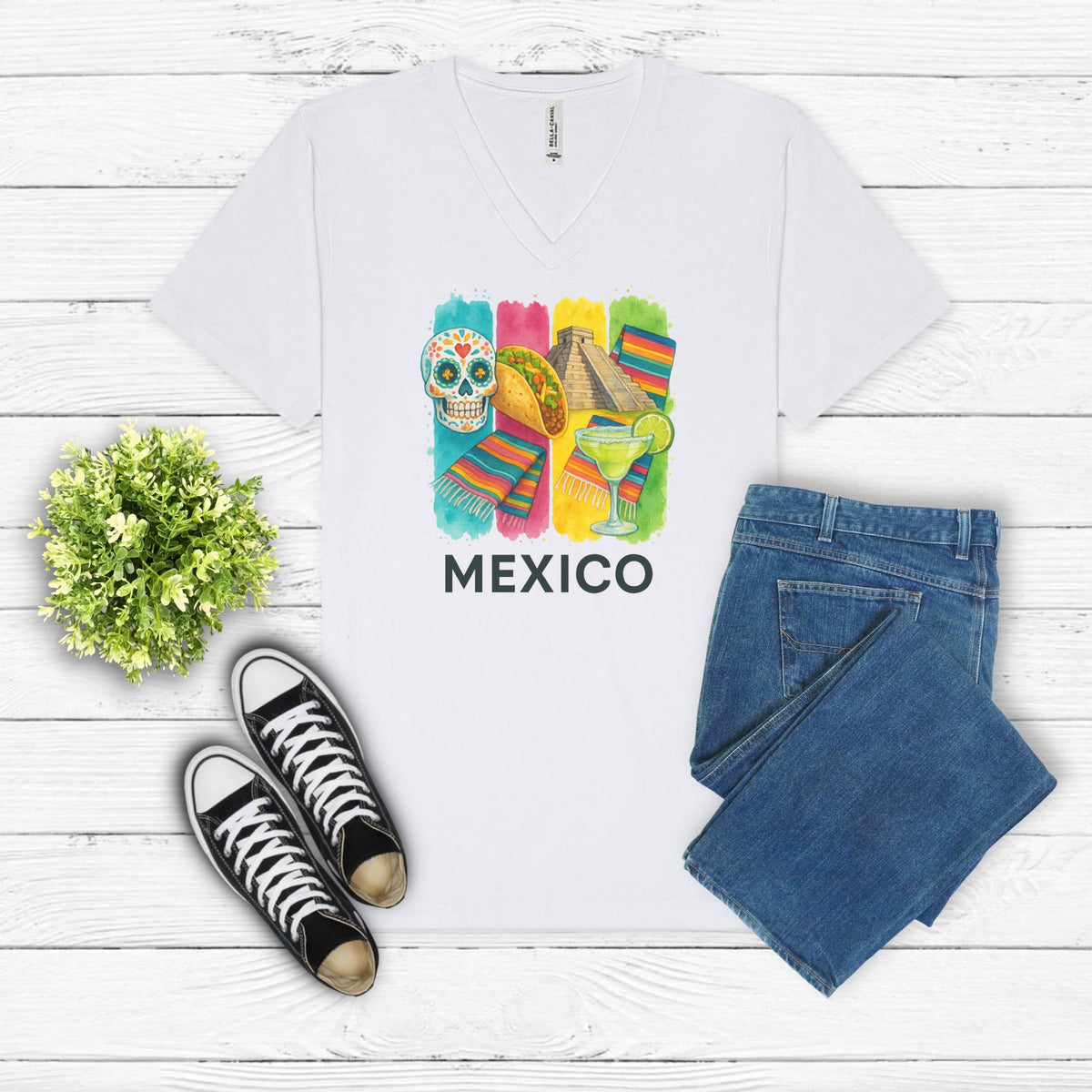 Mexico Brushstroke Watercolor V-Neck Shirt