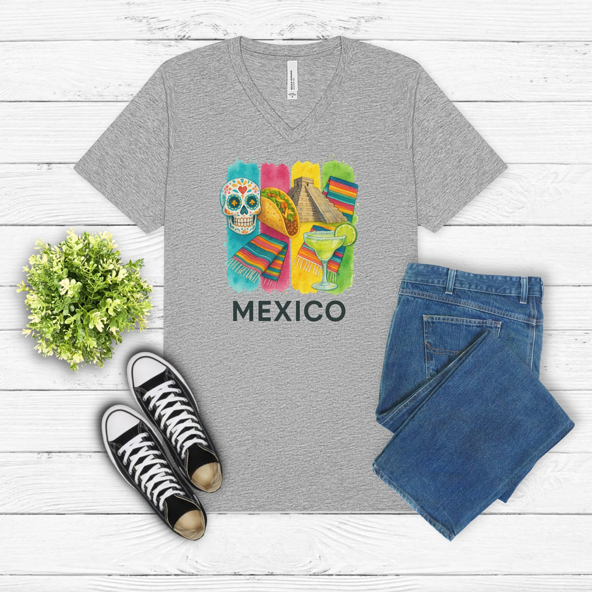 Mexico Brushstroke Watercolor V-Neck Shirt
