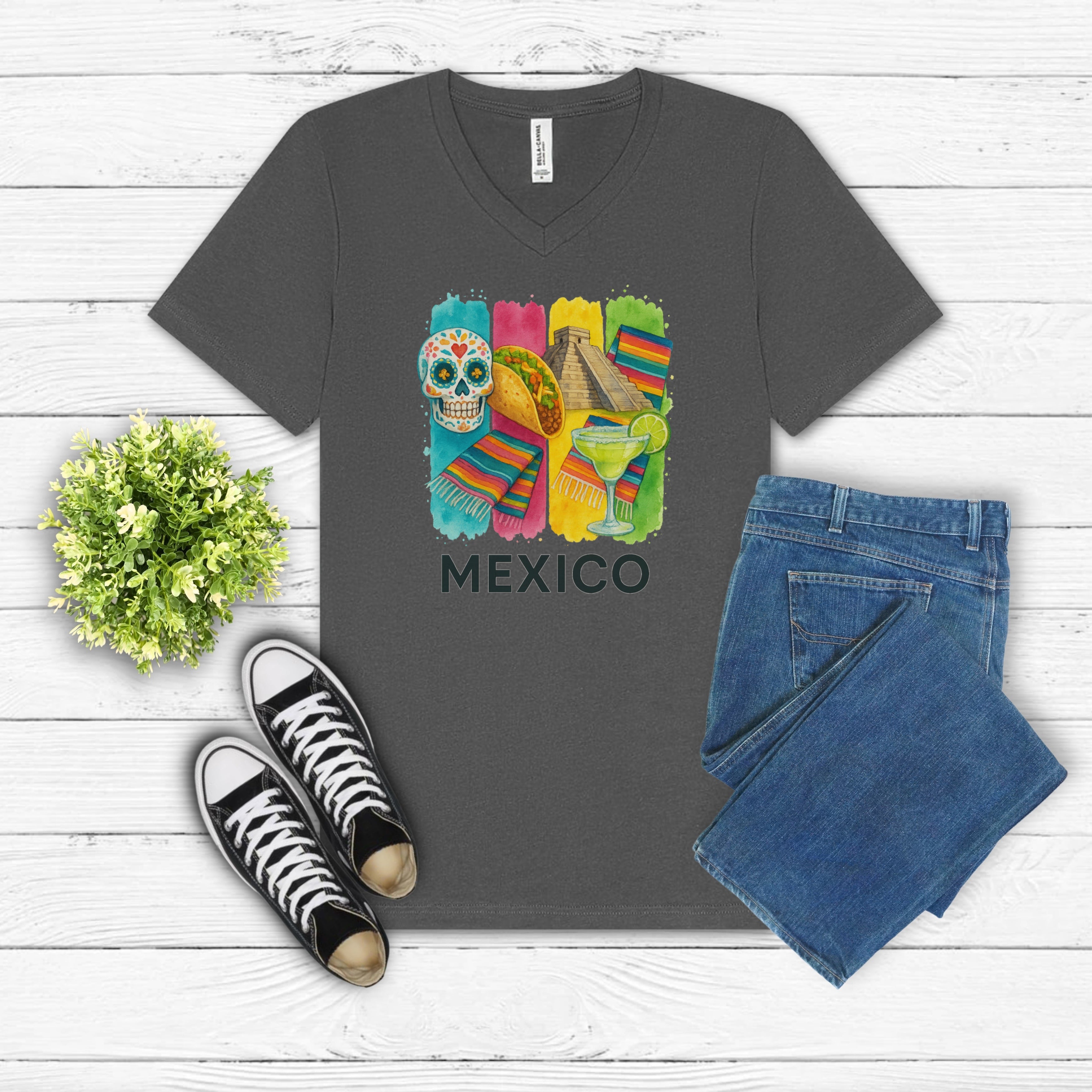 Mexico Brushstroke Watercolor V-Neck Shirt