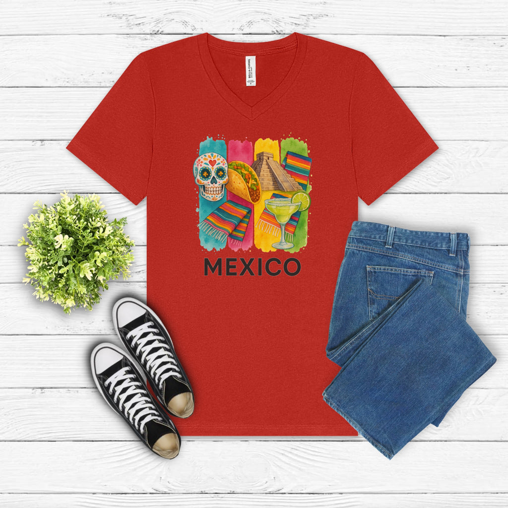 Mexico Brushstroke Watercolor V-Neck Shirt