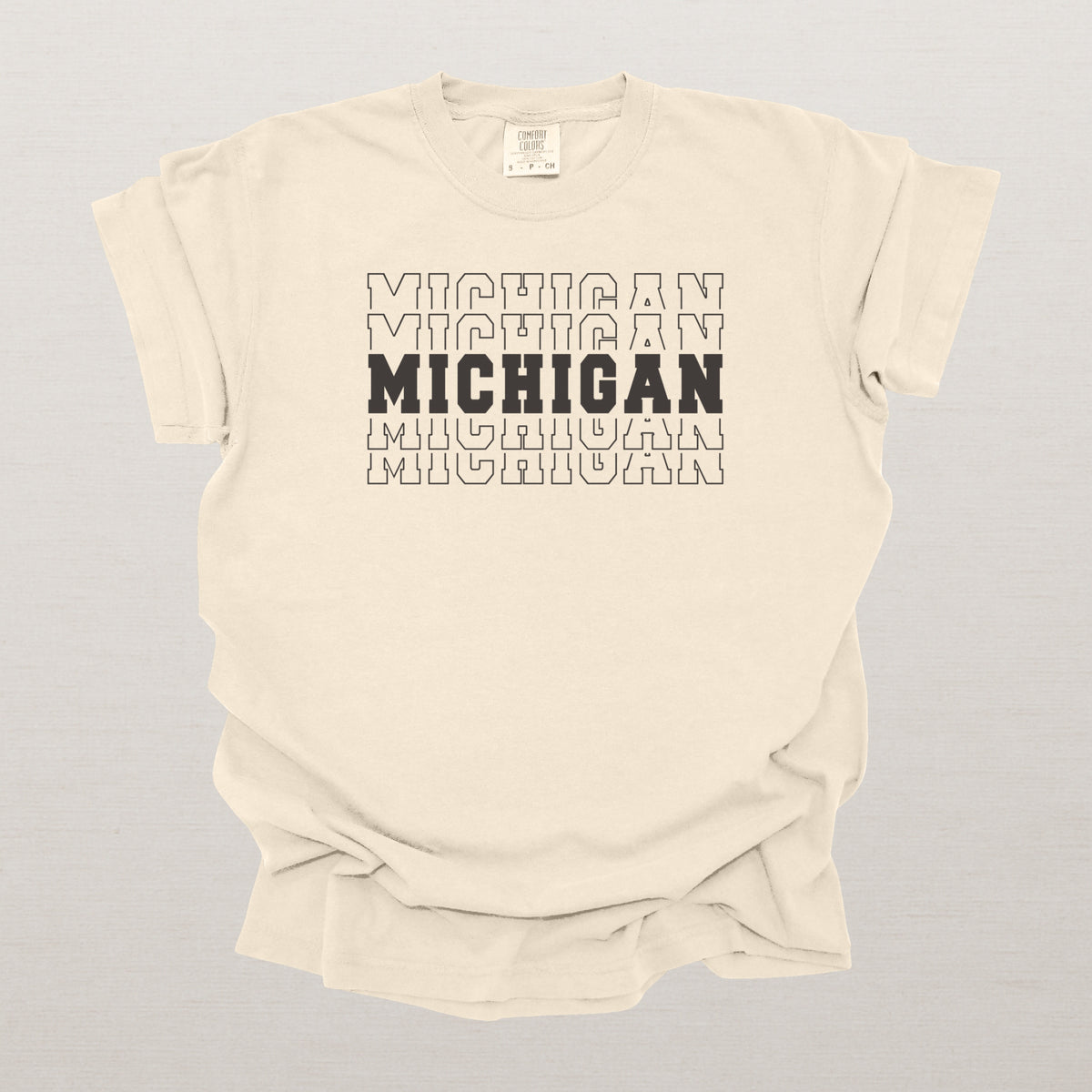 Michigan Varsity Echo State Shirt | Comfort Colors Black Text
