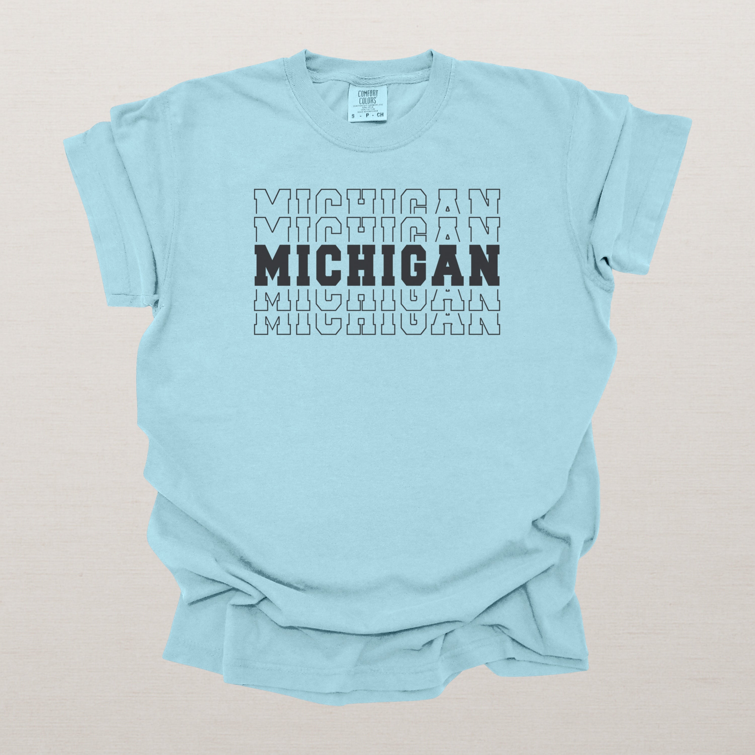 Michigan Varsity Echo State Shirt | Comfort Colors Black Text