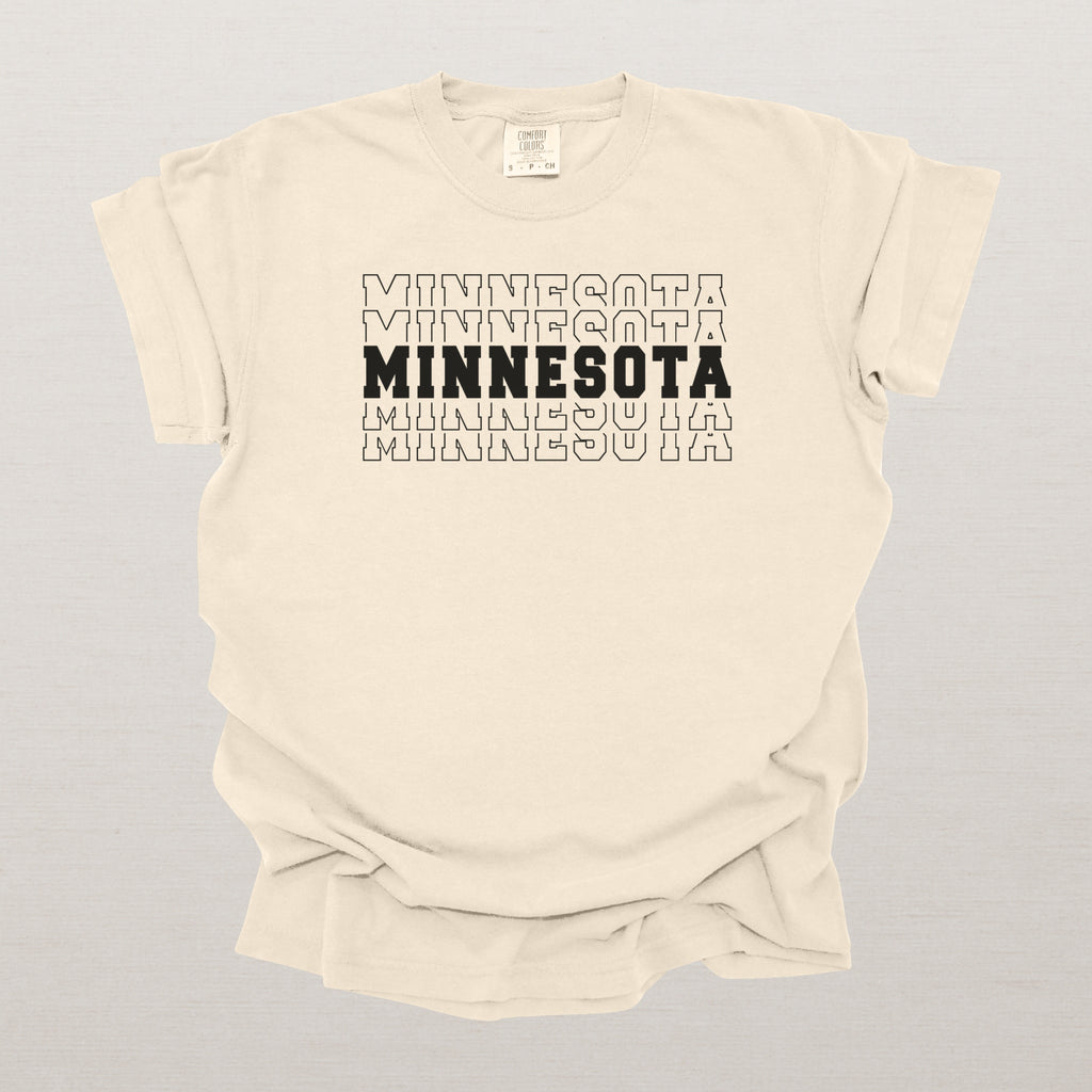 Minnesota Varsity Echo State Shirt | Comfort Colors Black Text