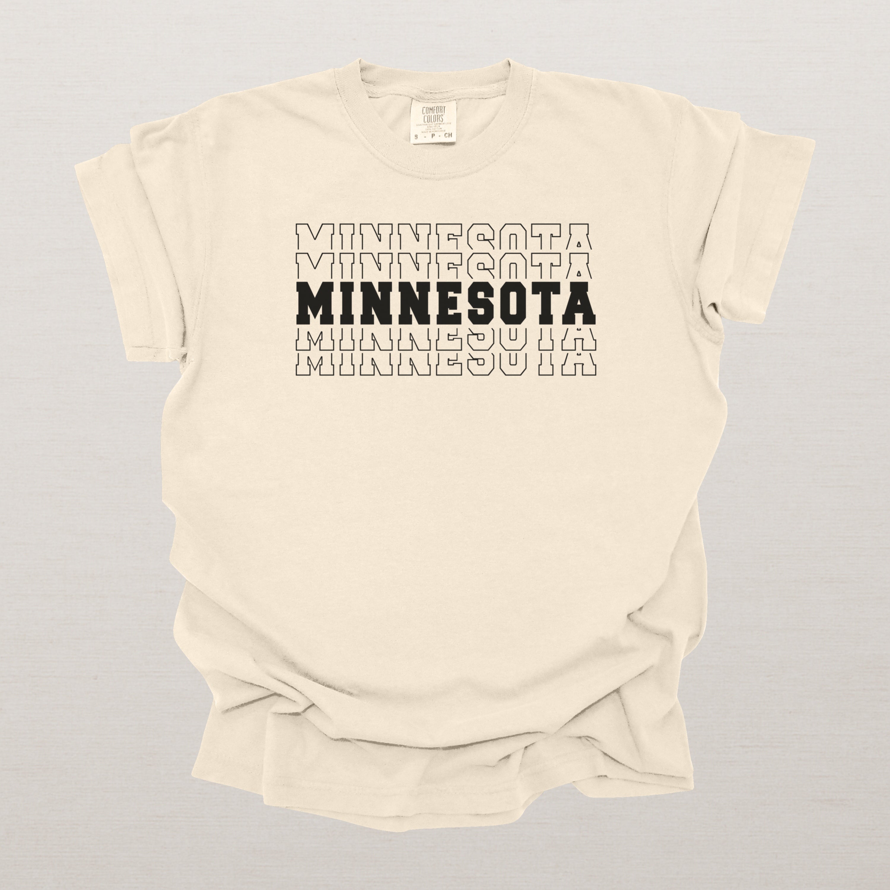 Minnesota Varsity Echo State Shirt | Comfort Colors Black Text