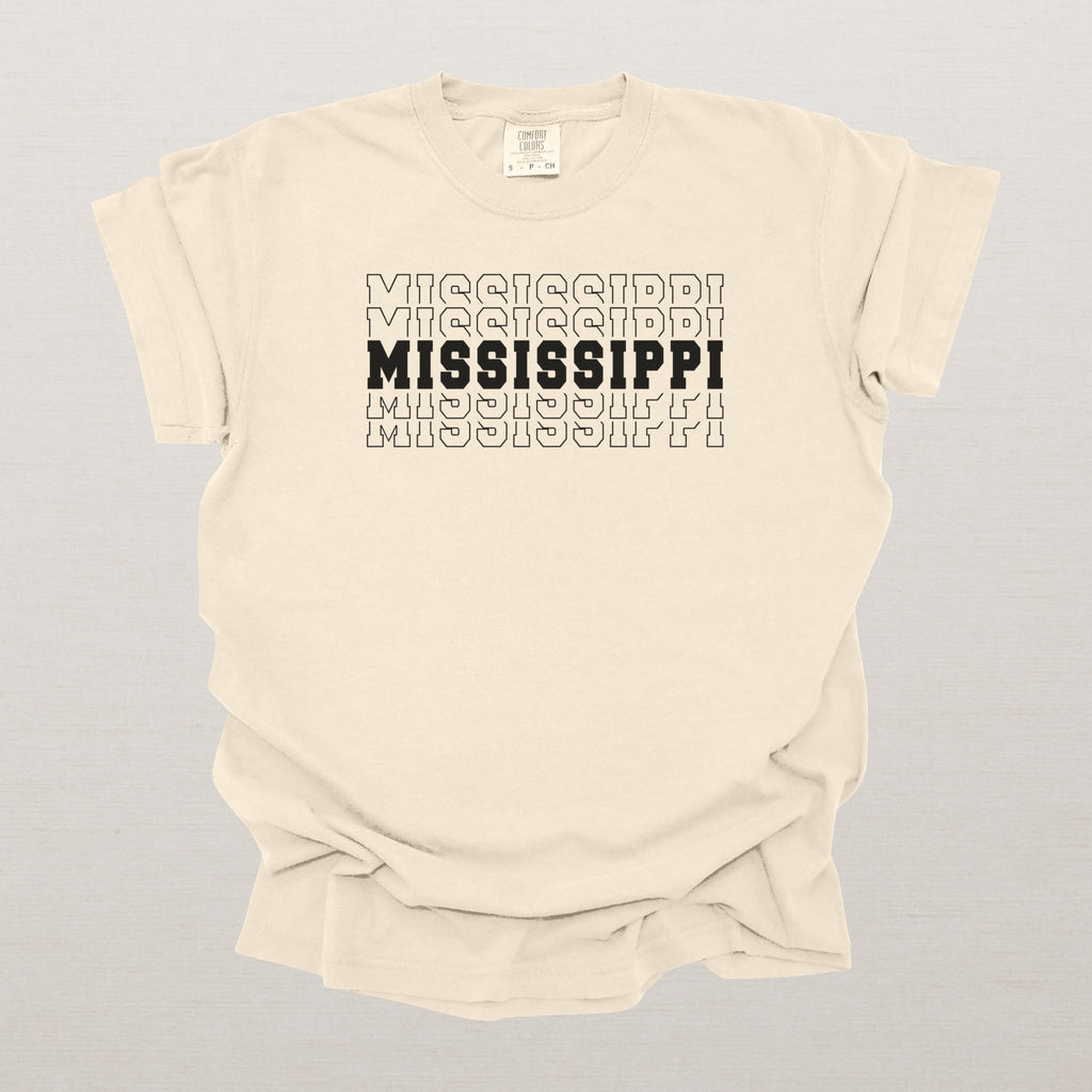 Mississippi Varsity Echo State Shirt | Comfort Colors Black Text