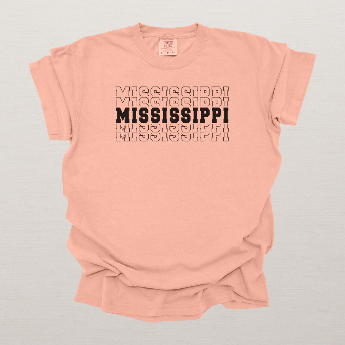 Mississippi Varsity Echo State Shirt | Comfort Colors Black Text