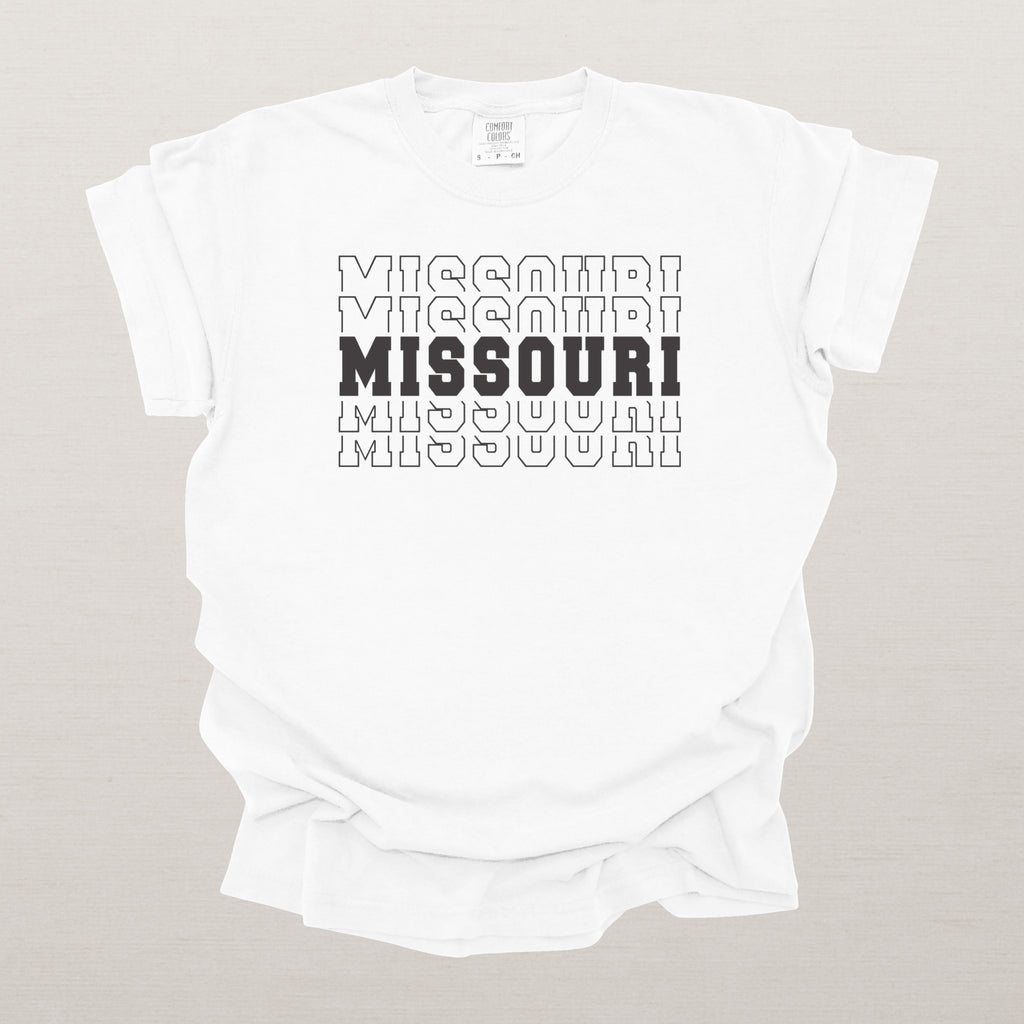 Missouri Varsity Echo State Shirt | Comfort Colors Black Text