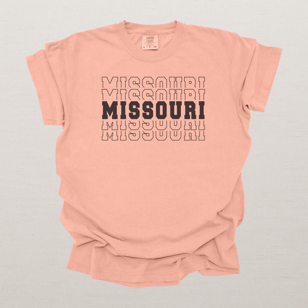 Missouri Varsity Echo State Shirt | Comfort Colors Black Text