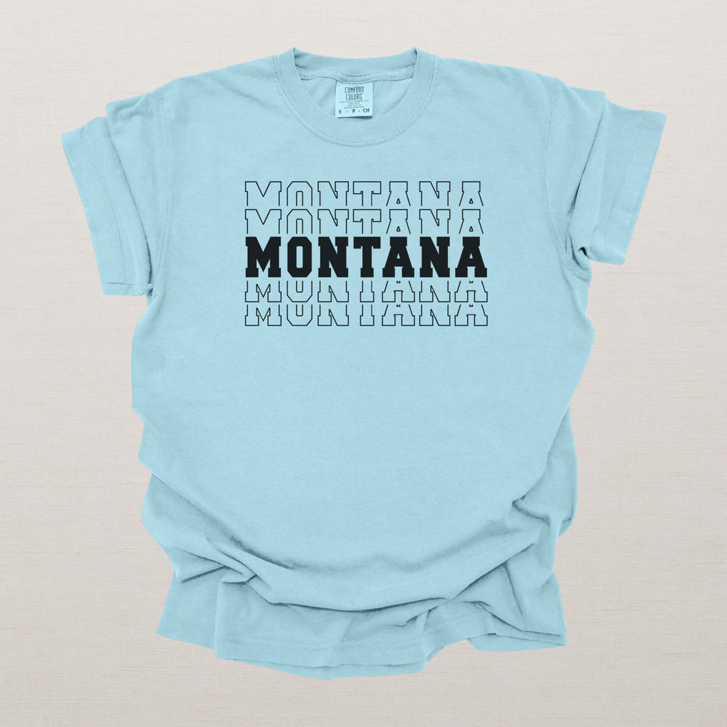 Montana Varsity Echo State Shirt | Comfort Colors Black Text