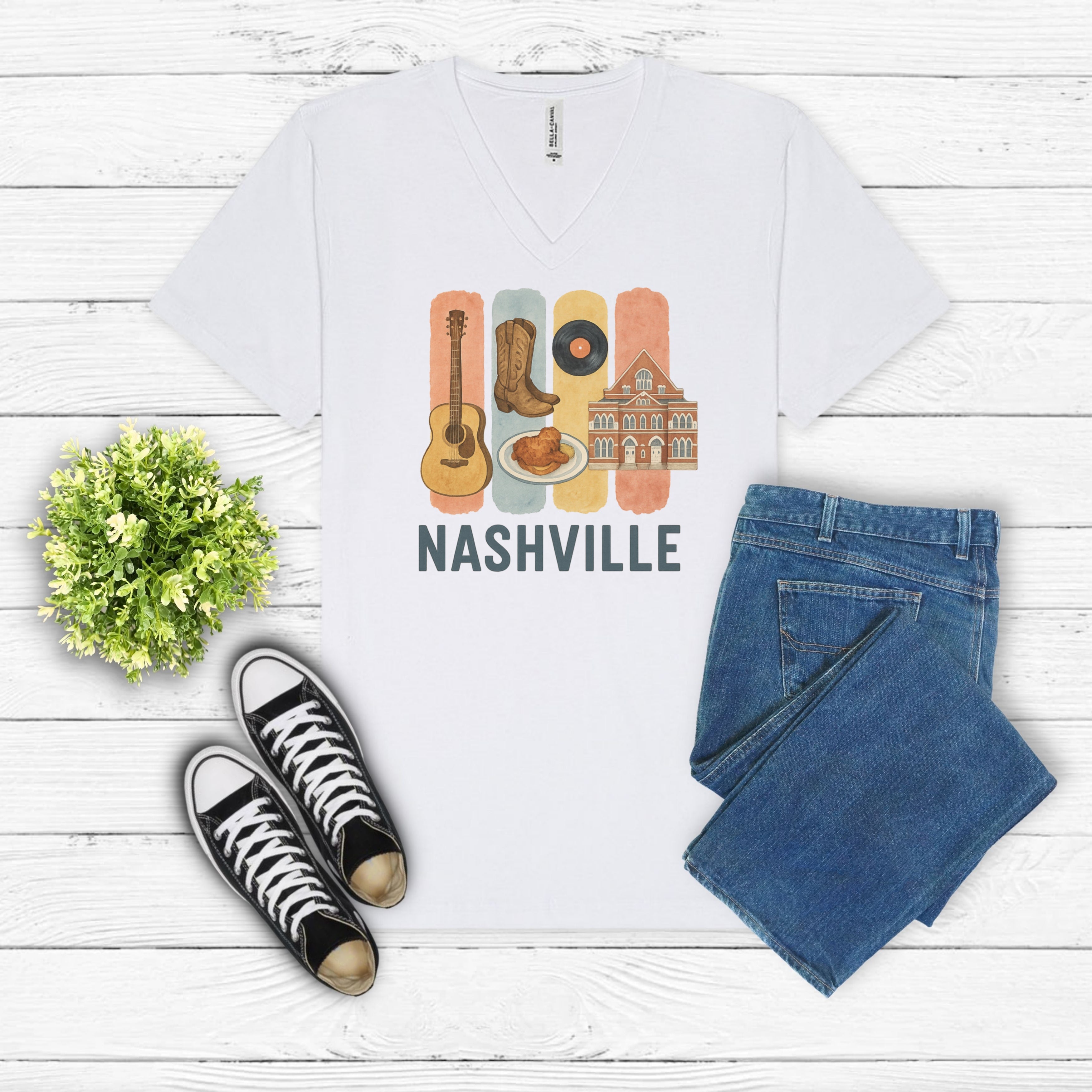 Nashville Brushstroke Watercolor V-Neck Shirt
