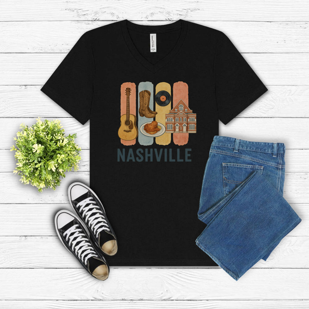 Nashville Brushstroke Watercolor V-Neck Shirt