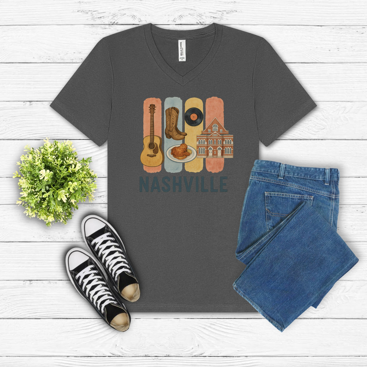 Nashville Brushstroke Watercolor V-Neck Shirt