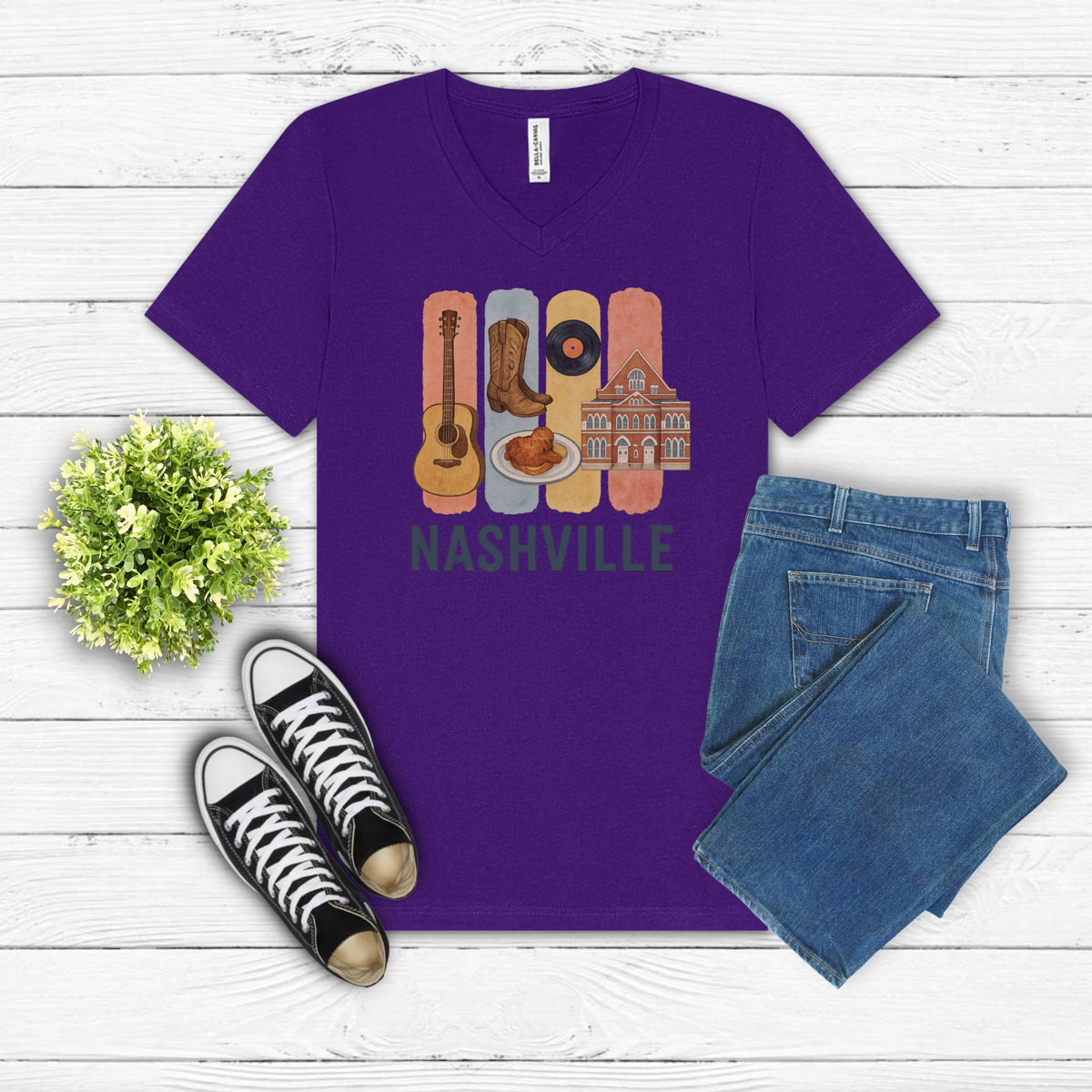 Nashville Brushstroke Watercolor V-Neck Shirt