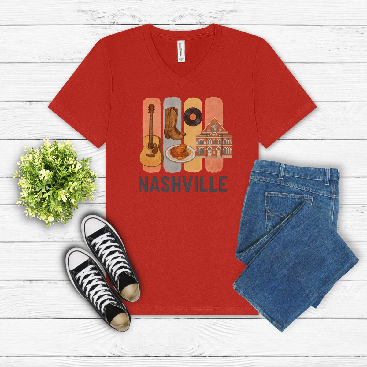 Nashville Brushstroke Watercolor V-Neck Shirt
