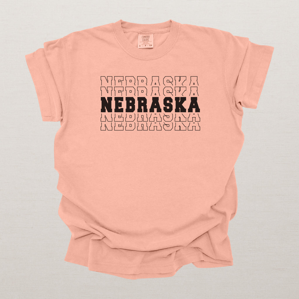 Nebraska Varsity Echo State Shirt | Comfort Colors Black Text