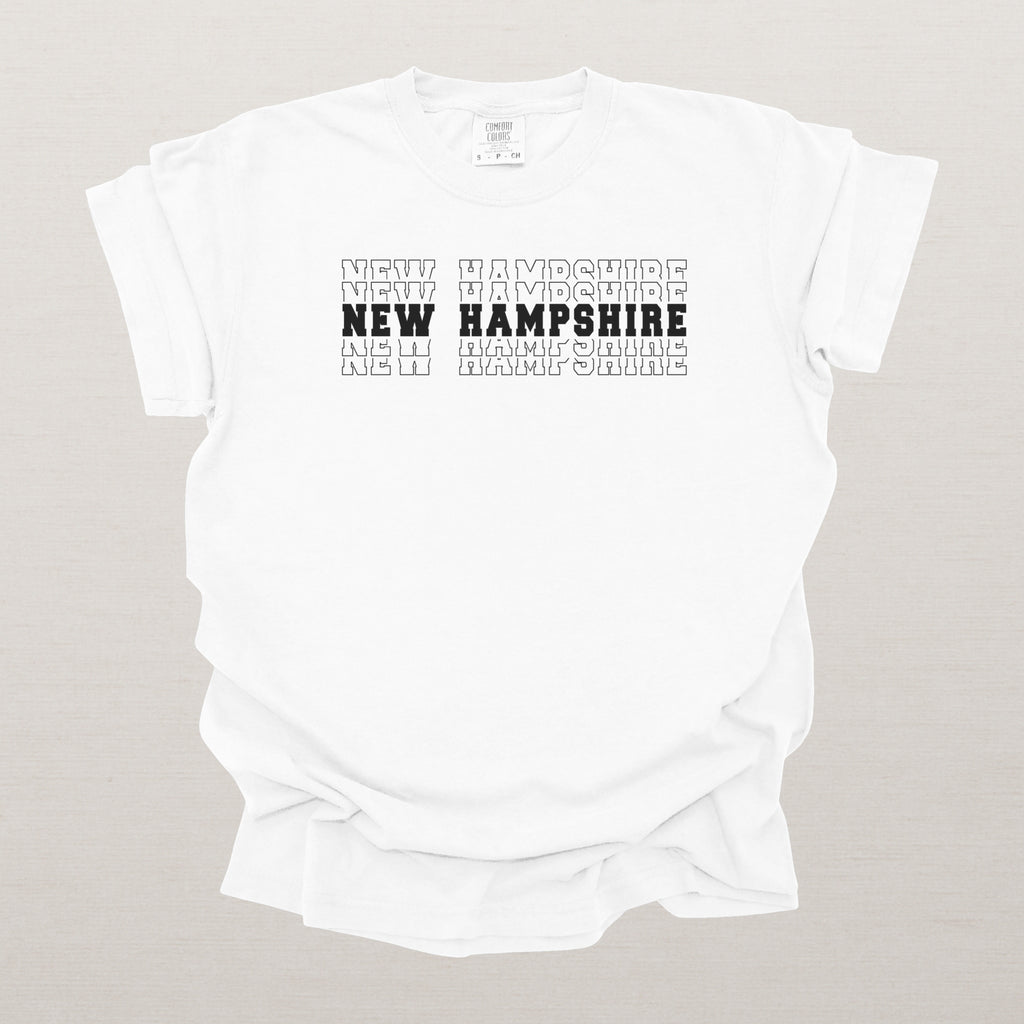 New Hampshire Varsity Echo State Shirt | Comfort Colors Black Text