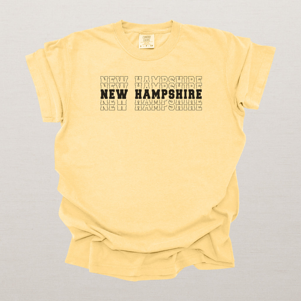 New Hampshire Varsity Echo State Shirt | Comfort Colors Black Text