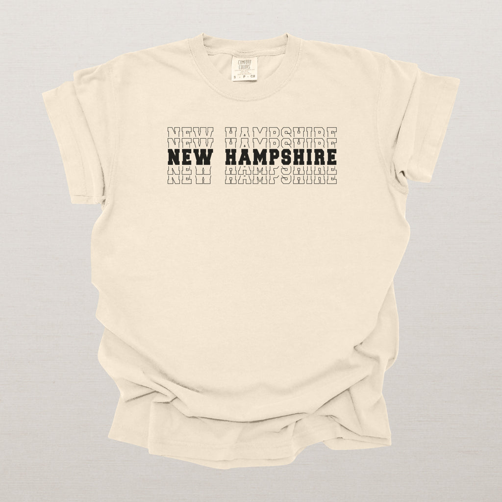 New Hampshire Varsity Echo State Shirt | Comfort Colors Black Text