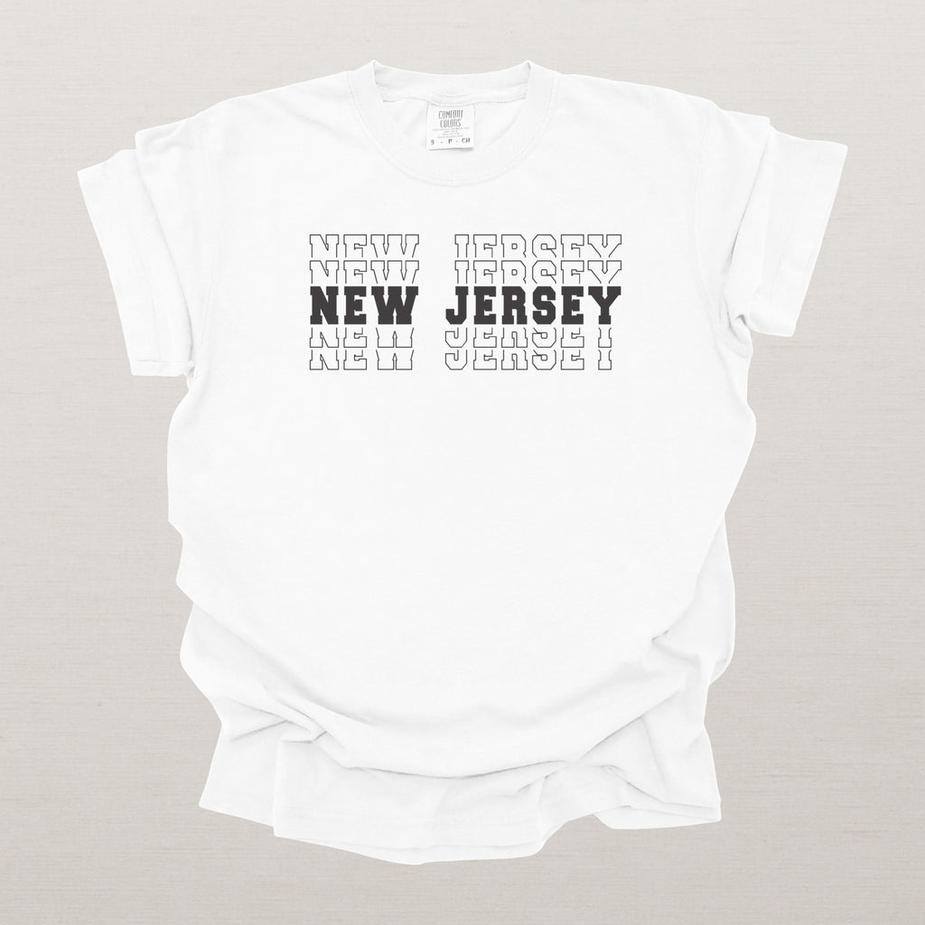 New Jersey Varsity Echo State Shirt | Comfort Colors Black Text