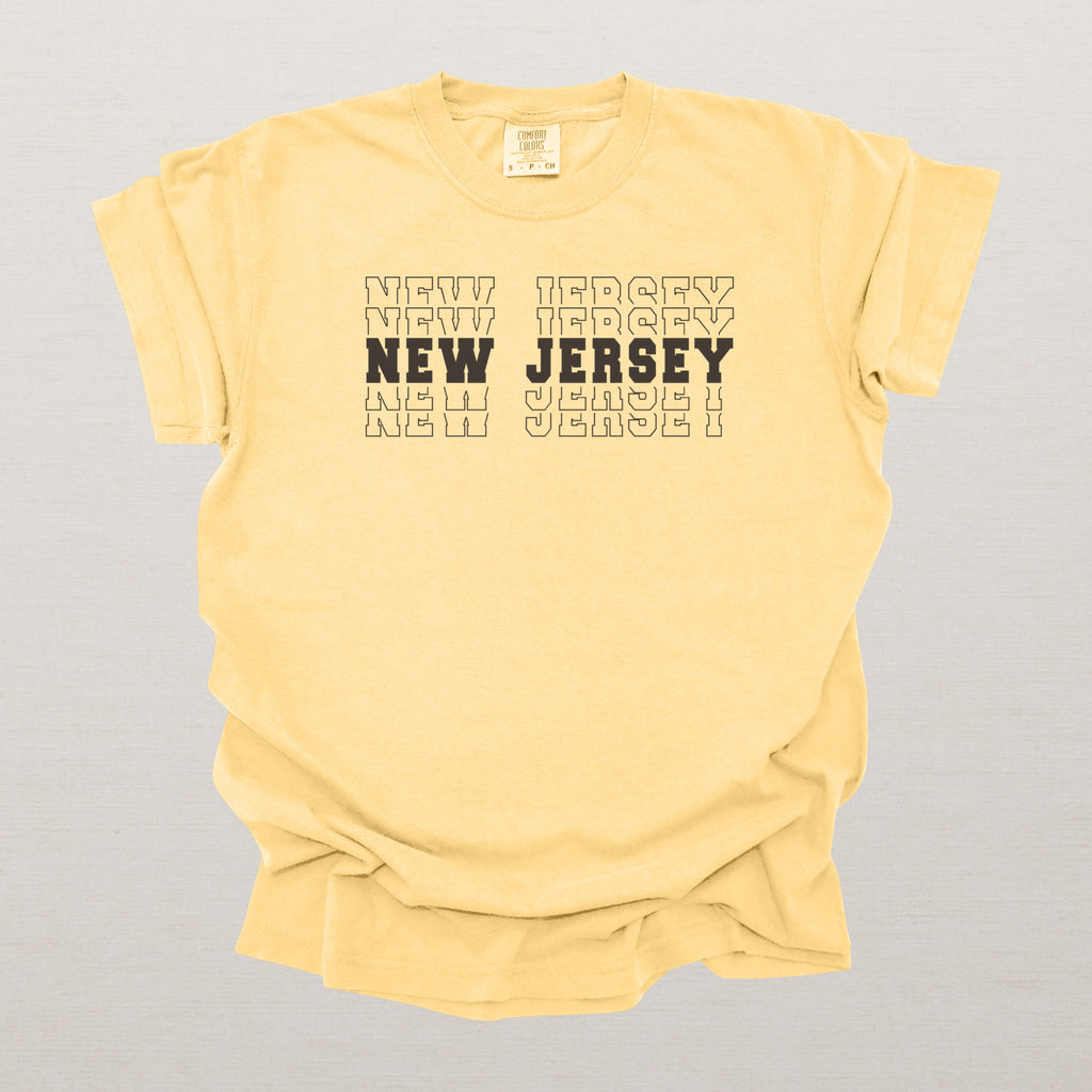 New Jersey Varsity Echo State Shirt | Comfort Colors Black Text