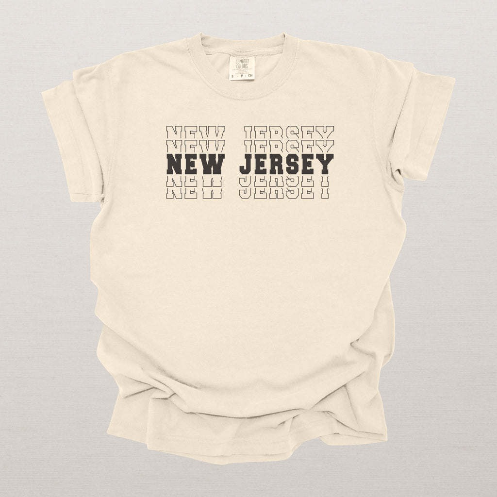 New Jersey Varsity Echo State Shirt | Comfort Colors Black Text